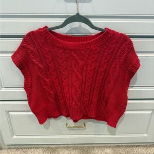 Day + Moon Metallic Red Cable Knit Sweater - Sleeveless